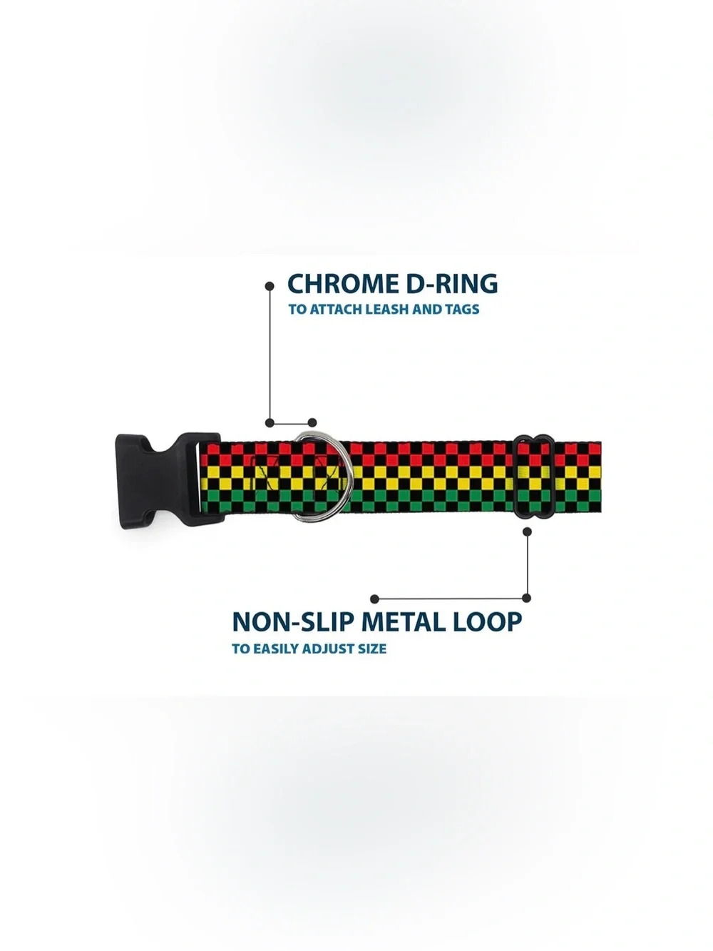 Buckle-Down Checker Rasta Dog Collar Size Small NEW